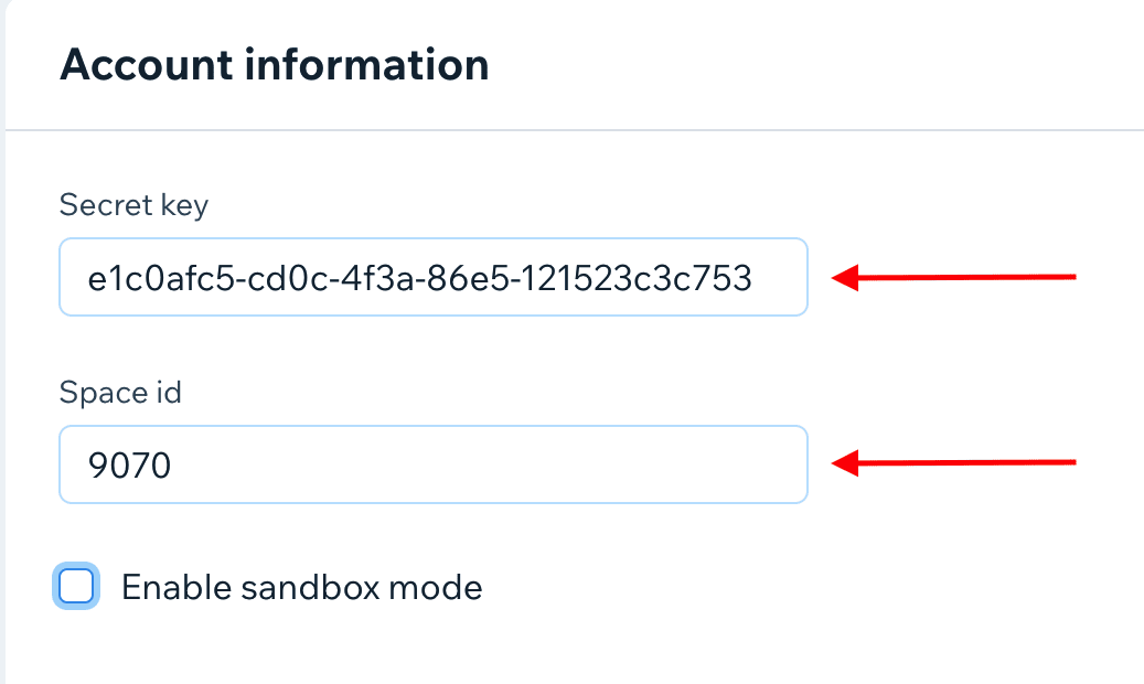 Add Space ID and Secret Key